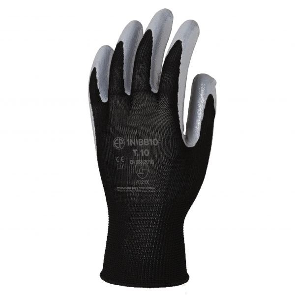 Gant polyester noir avec paume enduite de nitrile gris