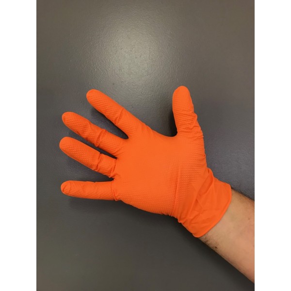 Gant nitrile orange extra fort avec picots 8,6 gr.