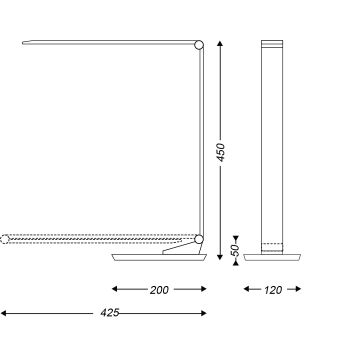 Dimensions lampe de bureau pliable avec chargeur à induction