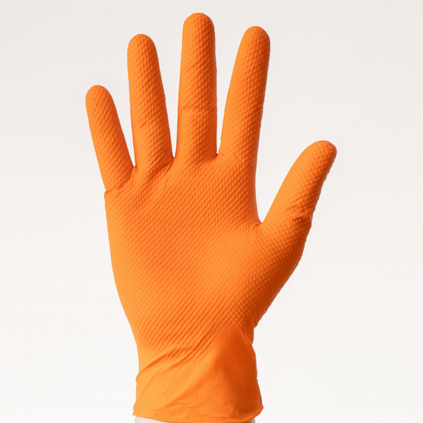 Gant nitrile orange extra fort avec picots 8,6 gr.