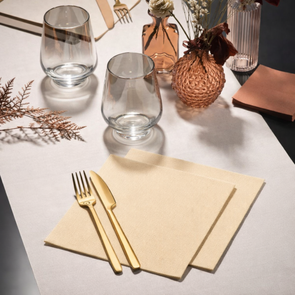 Serviette de table point à point 38 x 38 cm 2 plis BEIGE