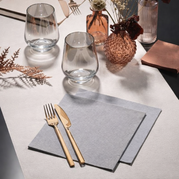 Serviette de table point à point 38 x 38 cm 2 plis GRIS