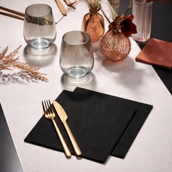 Serviette de table point à point 38 x 38 cm 2 plis NOIR