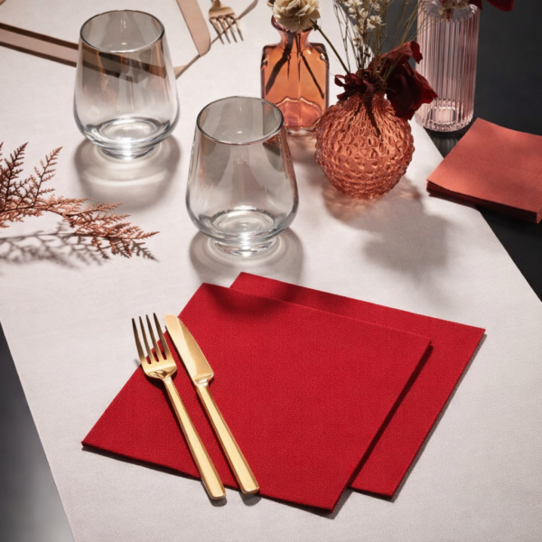 Serviette de table point à point 38 x 38 cm 2 plis ROUGE