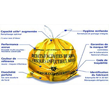 Sac poubelle jaune spécial hôpital 20L 19µ rouleau 25 sacs